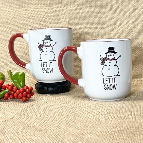 2017 Spectrum Mugs "Let It Snow" Snowman Mugs - Red and White Set of 2 - Picture 2 of 8
